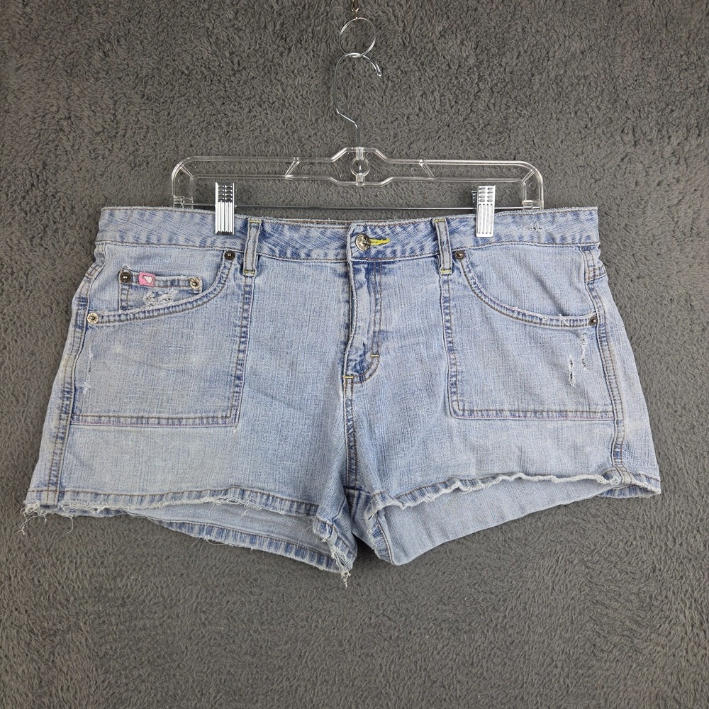 Mudd Denim Shorts Women's 17 Jean Blue Light Wash Y2K Stretch Distressed